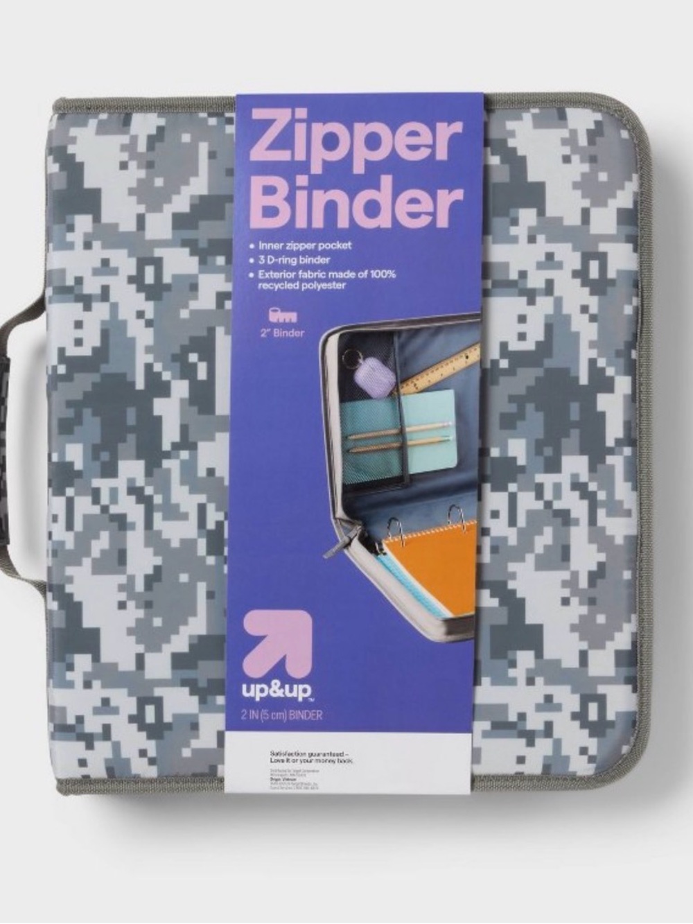 up & up Zipper Binder in Gray Digital Camo